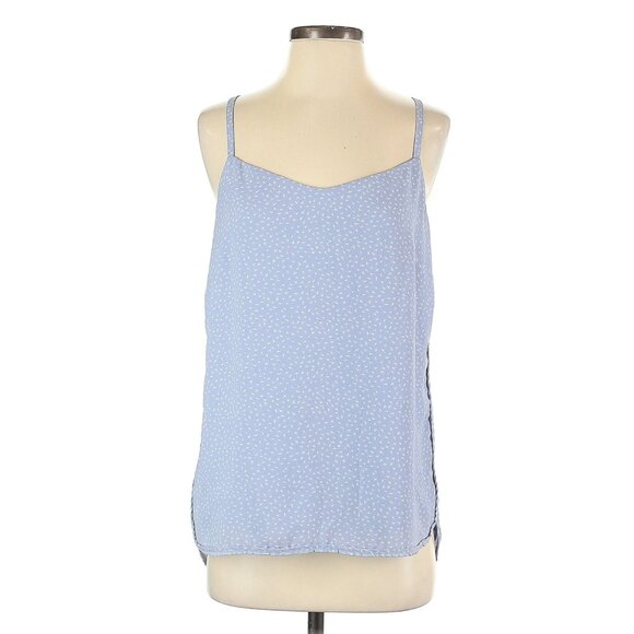 Ann Taylor Loft Blue Sleeveless Lightweight Casual Tiny Bird Print Top Blouse - Picture 2 of 9